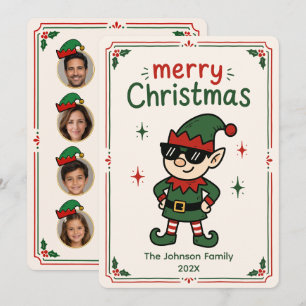 Cartes Pour Fêtes Annuelles Photo de Noël de famille d'elfe drôle