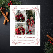 Photo de Noël de famille élégante avec ruban rouge