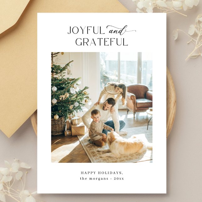 Cartes Pour Fêtes Annuelles Photo de Noël de famille joyeuse et reconnaissante (Créateur téléchargé)