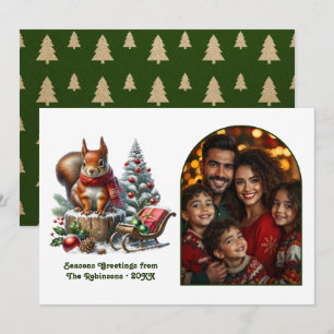 Cartes Pour Fêtes Annuelles Photo de Noël de la forêt festive de l'écureuil de