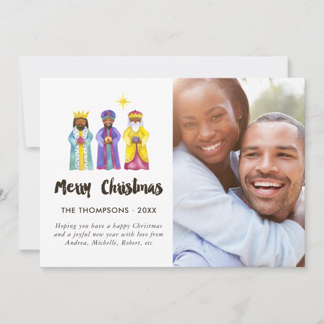 Cartes Pour Fêtes Annuelles Photo de Noël de la Nativité à l'aquarelle (Devant)
