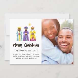 Cartes Pour Fêtes Annuelles Photo de Noël de la Nativité à l'aquarelle
