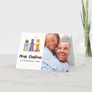 Cartes Pour Fêtes Annuelles Photo de Noël de la Nativité à l'aquarelle