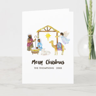 Cartes Pour Fêtes Annuelles Photo de Noël de la Nativité aquarelle