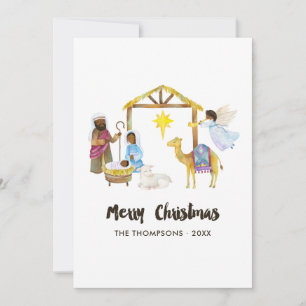 Cartes Pour Fêtes Annuelles Photo de Noël de la Nativité aquarelle