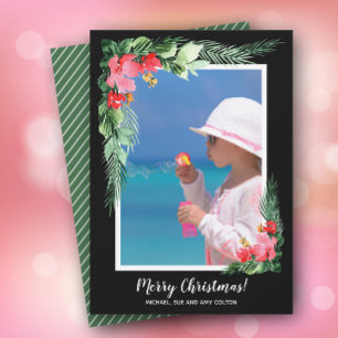 Cartes Pour Fêtes Annuelles Photo de Noël de l'aquarelle florale