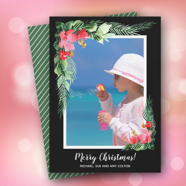 Cartes Pour Fêtes Annuelles Photo de Noël de l'aquarelle florale (Créateur téléchargé)