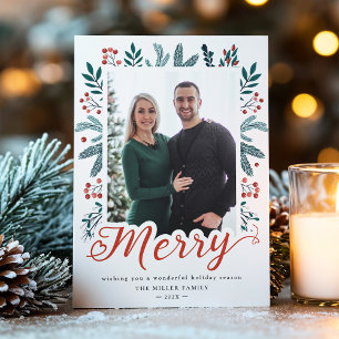 Cartes Pour Fêtes Annuelles Photo de Noël de Noël de Holly et Pine
