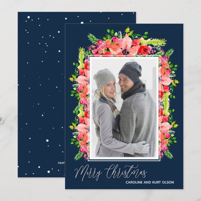 Cartes Pour Fêtes Annuelles Photo de Noël de Poinsettias (Devant / Derrière)