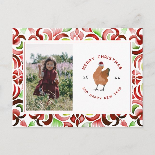 Cartes Pour Fêtes Annuelles Photo de Noël de poulet aquarelle (Devant)