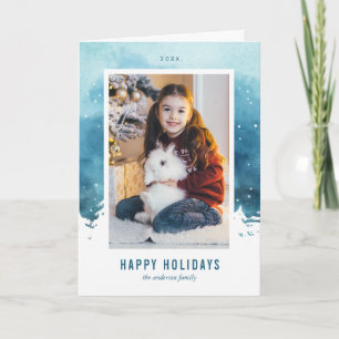 Cartes Pour Fêtes Annuelles Photo de Noël de scène d'hiver d'aquarelle
