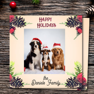 Cartes Pour Fêtes Annuelles Photo de Noël de style vintage avec cône de pin et