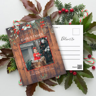 Cartes Pour Fêtes Annuelles Photo de Noël de verdure Aquarelle Bois rustique