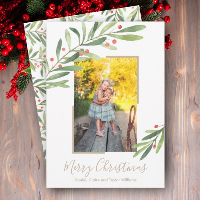Cartes Pour Fêtes Annuelles Photo de Noël des baies d'aquarelle (Créateur téléchargé)