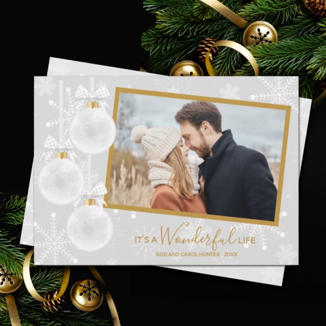 Cartes Pour Fêtes Annuelles Photo de Noël des ornements blancs (Créateur téléchargé)