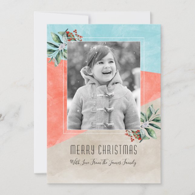 Cartes Pour Fêtes Annuelles Photo de Noël du bloc couleur (Devant)