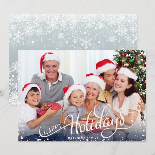 Cartes Pour Fêtes Annuelles Photo de Noël du cadre des Snowflakes (Devant / Derrière)