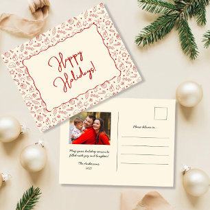 Cartes Pour Fêtes Annuelles Photo de Noël du Doodle Rouge Whimsical tiré à la 