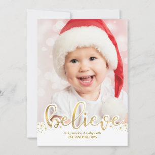 Cartes Pour Fêtes Annuelles Photo de Noël   Effet Faux Gold
