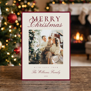Cartes Pour Fêtes Annuelles Photo de Noël élégant Bourgogne Vieille Fortune