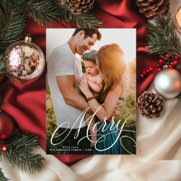Cartes Pour Fêtes Annuelles Photo de Noël Elegant Merry Script Fond Perdu