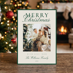 Cartes Pour Fêtes Annuelles Photo de Noël Elegant Vert Ancien Argent