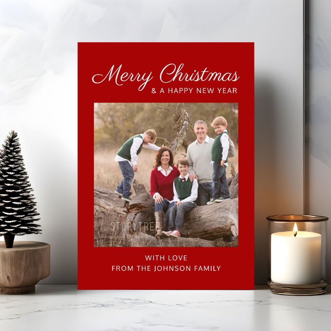 Cartes Pour Fêtes Annuelles Photo de Noël en écriture rouge moderne élégante  (Elegant Modern Red Script Christmas Photo Holiday Card)