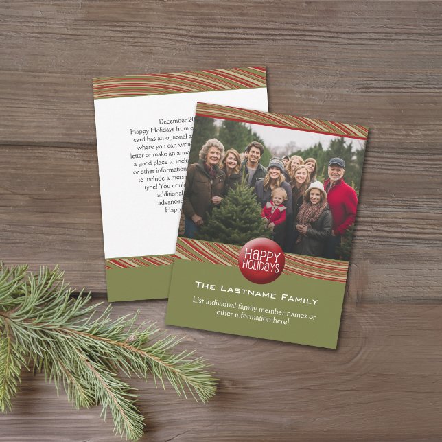 Cartes Pour Fêtes Annuelles Photo de Noël et lettre - rouge rétro vert (Retro Christmas card with a photo on the front with Christmas letter on the back)