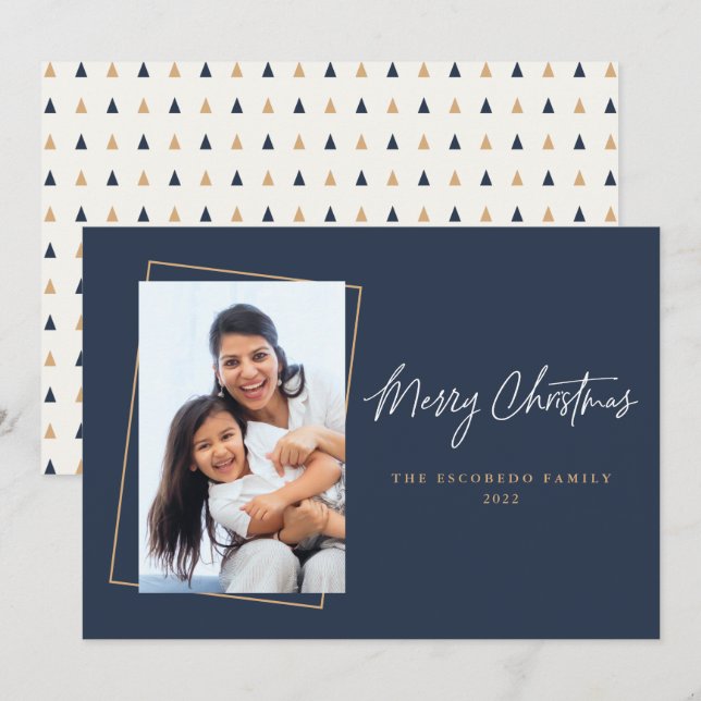 Cartes Pour Fêtes Annuelles Photo de Noël Flat Marine Gold (Devant / Derrière)