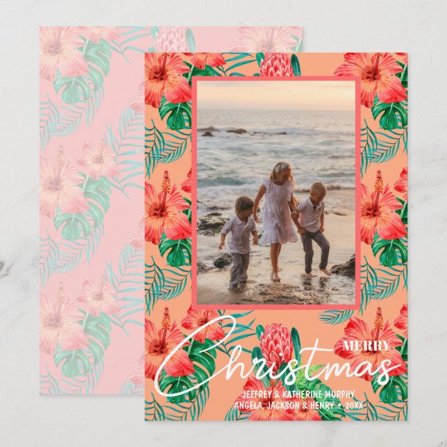 Cartes Pour Fêtes Annuelles Photo de Noël floral Joyeux Noël (Devant / Derrière)