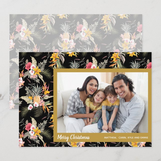 Cartes Pour Fêtes Annuelles Photo de Noël floral tropical (Devant / Derrière)