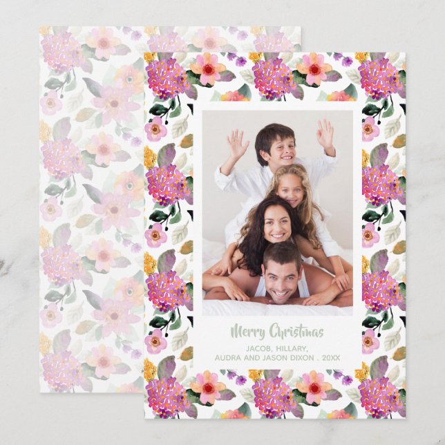 Cartes Pour Fêtes Annuelles Photo de Noël florale (Devant / Derrière)