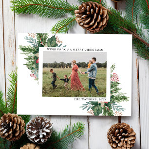 Cartes Pour Fêtes Annuelles Photo de Noël florale simple et élégante