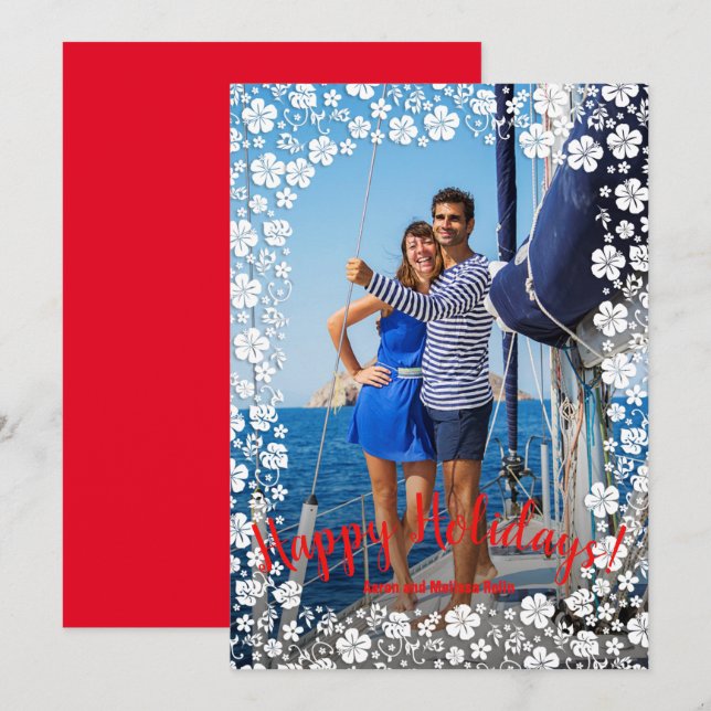 Cartes Pour Fêtes Annuelles Photo de Noël florale tropicale (Devant / Derrière)