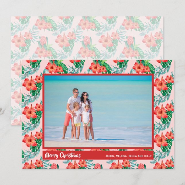 Cartes Pour Fêtes Annuelles Photo de Noël florale tropicale (Devant / Derrière)