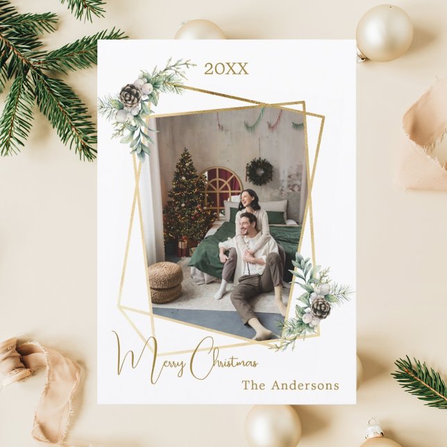 Cartes Pour Fêtes Annuelles Photo de Noël géométrique or moderne (Créateur téléchargé)