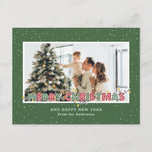 Cartes Pour Fêtes Annuelles Photo de Noël Green Red Snow