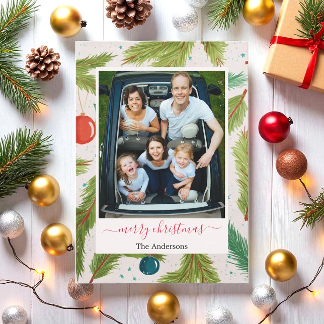 Cartes Pour Fêtes Annuelles Photo de Noël Green White (Créateur téléchargé)