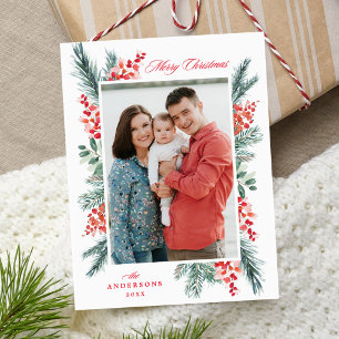 Cartes Pour Fêtes Annuelles Photo de Noël Holly et À feuillage persistant