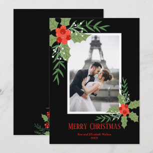 Cartes Pour Fêtes Annuelles Photo de Noël Holly et Berries