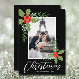 Cartes Pour Fêtes Annuelles Photo de Noël Holly et Berries
