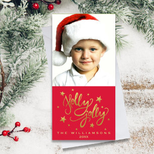 Cartes Pour Fêtes Annuelles Photo de Noël Holly Jolly   Or blanc
