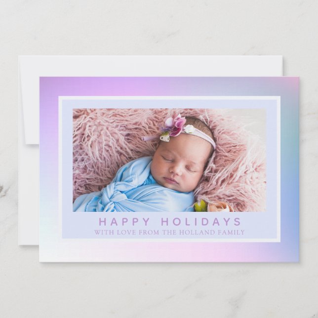 Cartes Pour Fêtes Annuelles Photo de Noël Hologram Pastel (Devant)