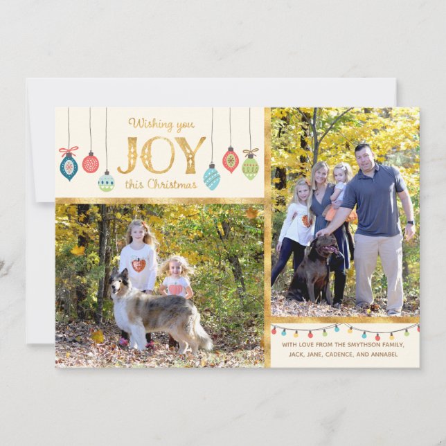 Cartes Pour Fêtes Annuelles Photo de Noël Joy Ornaments (Devant)