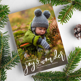 Cartes Pour Fêtes Annuelles Photo de Noël Joy & Wonder Lettered à la main