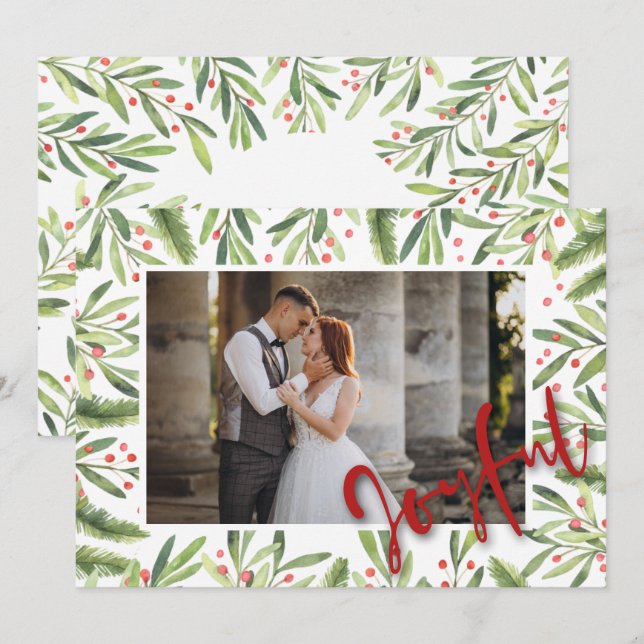 Cartes Pour Fêtes Annuelles Photo de Noël joyeux Holly et Berries (Devant / Derrière)
