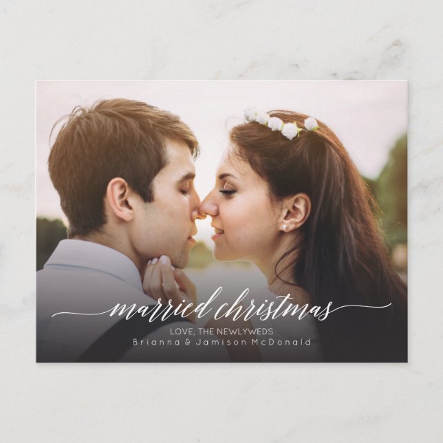 Cartes Pour Fêtes Annuelles Photo de Noël mariée | Blanc (Devant)