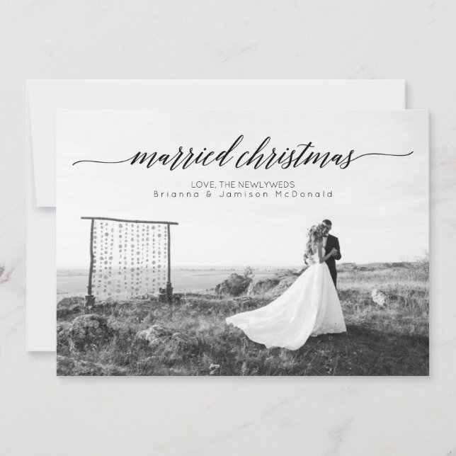 Cartes Pour Fêtes Annuelles Photo de Noël mariée | Noir (Devant)