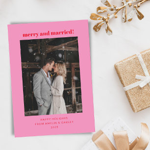 Cartes Pour Fêtes Annuelles Photo de Noël mariée rose et rouge moderne