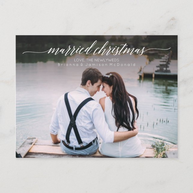 Cartes Pour Fêtes Annuelles Photo de Noël mariée | Script blanc (Devant)